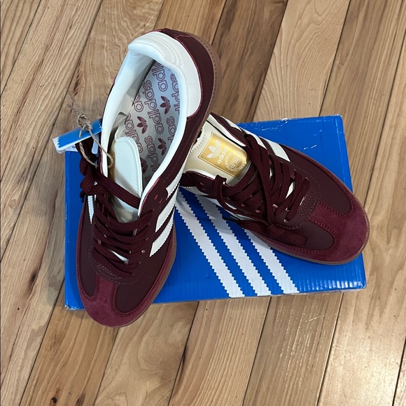 Adidas Women's Samba Maroon and White Sneakers with gold accents - Picture 3 of 4